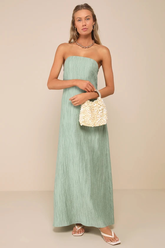 Radiant Season Sage Green Plisse Cutout Strapless Maxi Dress | Lulus