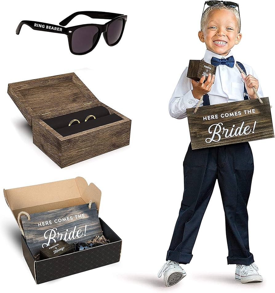 Ring Bearer Gift Set by Stache & Sons | Box Includes Two-Sided Sign, Ring Bearer Sunglasses, Wedd... | Amazon (US)
