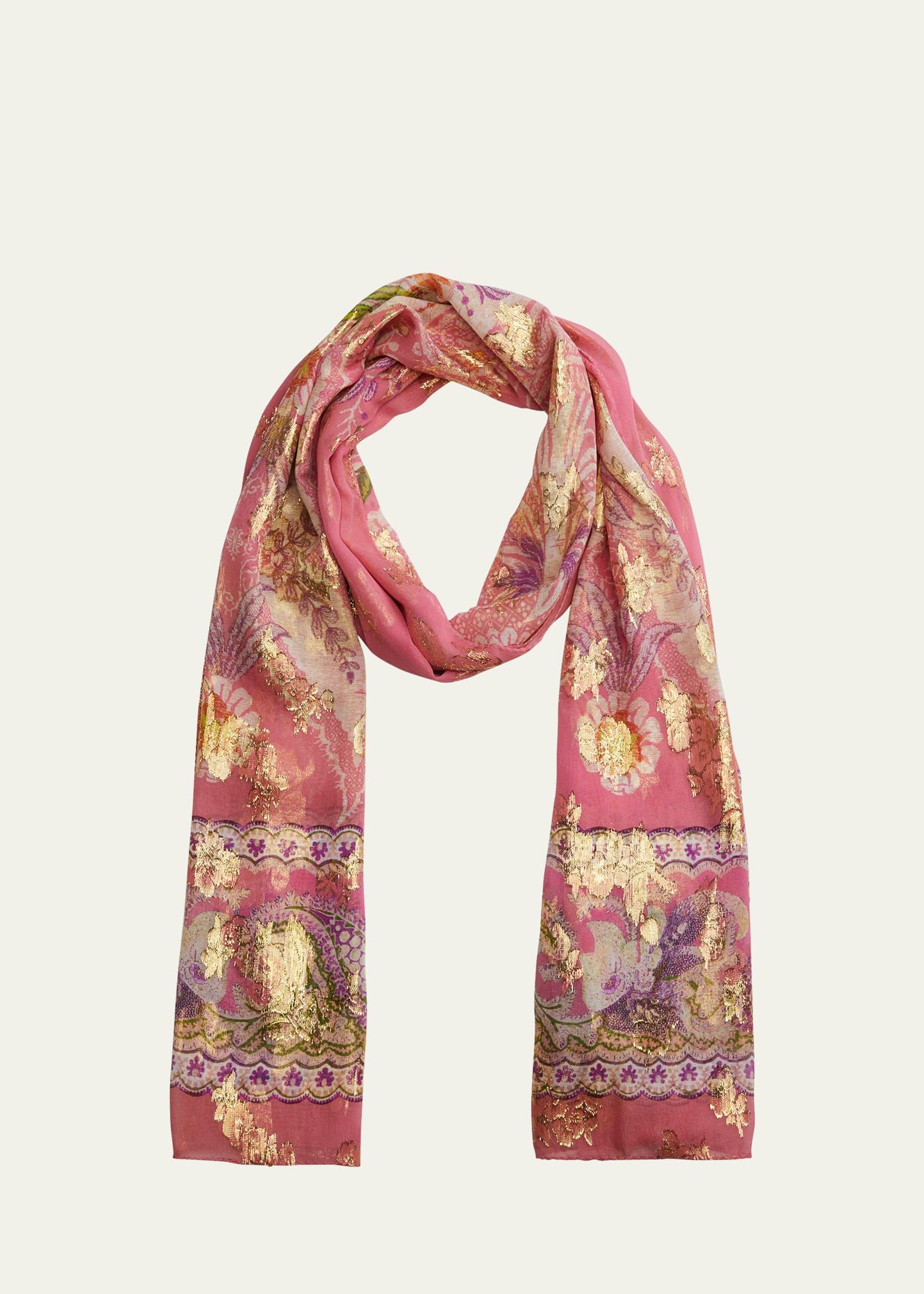 Floral Metallic Silk Scarf | Bergdorf Goodman