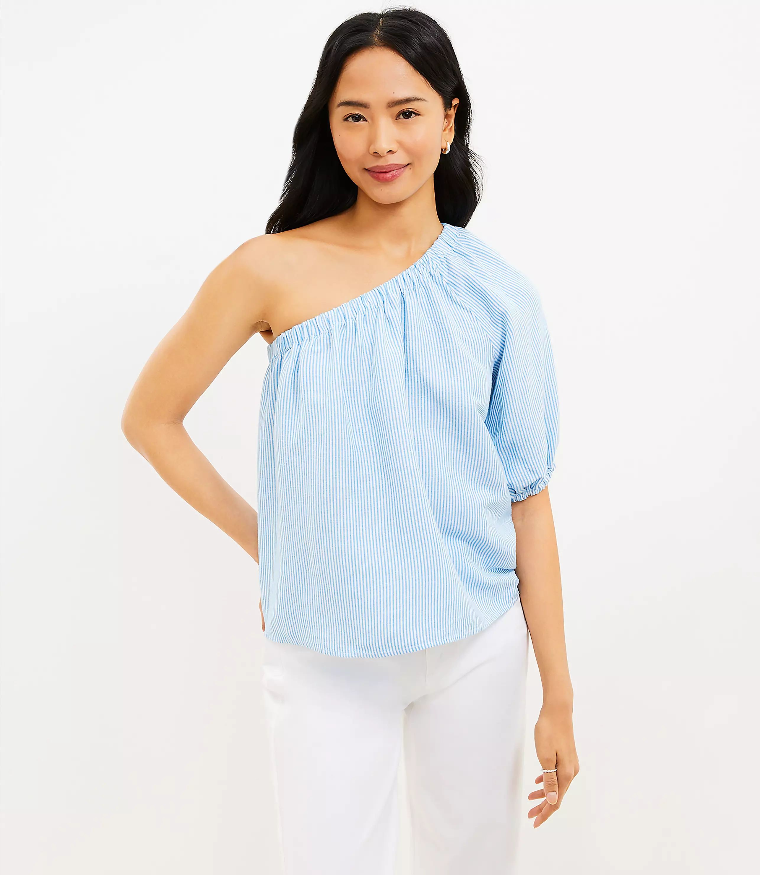 Petite Striped One Shoulder Blouse | LOFT