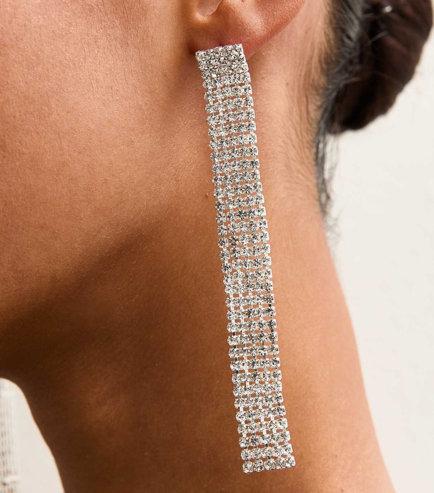 Silver Tone Extra Long Diamante Tassle Earrings | New Look | New Look (UK)