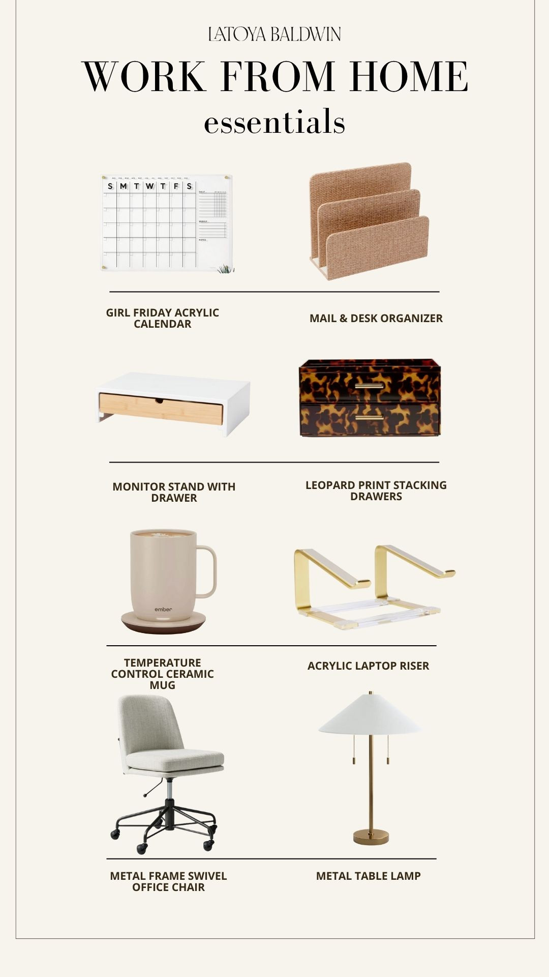 My favorite work from home essentials that make my desk feel like a real workspace, good lighting, organizational tools, and the little upgrades that actually matter.
#workfromhome #deskessentials #homeoffice  

 #LTKStyleTip 

#LTKHome #LTKWorkwear