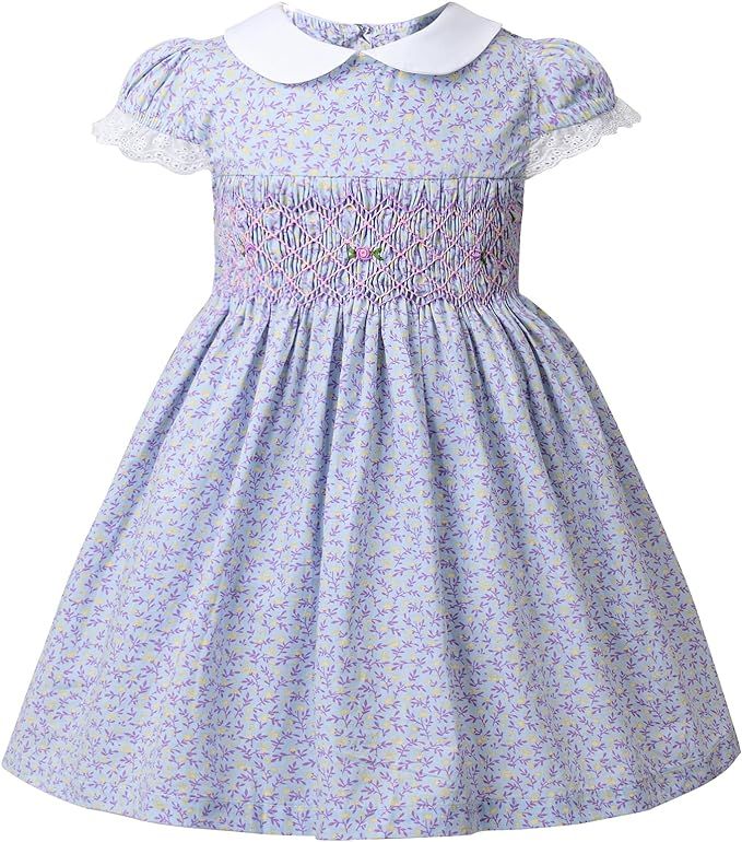 Girl Easter Toddler Dress Peter Pan Collar Vintage Floral Cotton Smocked Spring Summer Dress | Amazon (US)