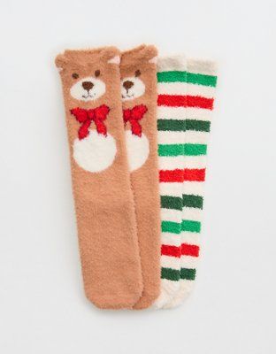 Aerie Fuzzy Holiday Crew Sock 2-Pack | Aerie