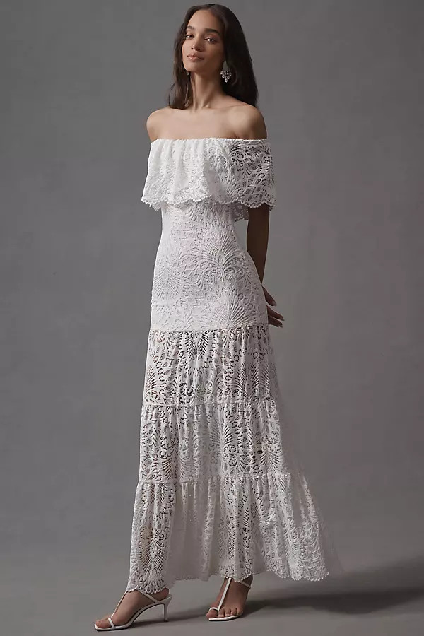 Nightcap Lanai Positano Off-Shoulder Tiered Lace Stretch Jersey Maxi Dress | Anthropologie (US)