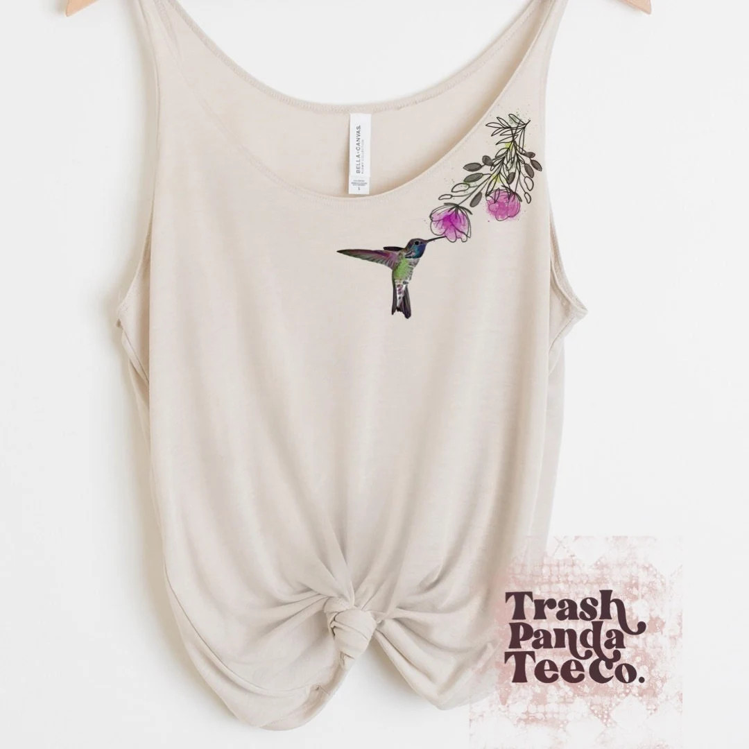Small hummingbird and flower women’s slouchy tank - loose, lightweight, flattering tank tops fo... | Etsy (US)