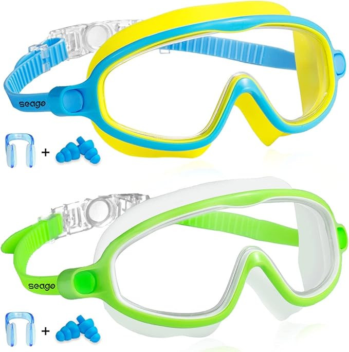 Seago Swim Goggles 2 Pack Anti-Fog Anti-UV Wide View Swimming Goggles for Kids 3-15 | Amazon (US)