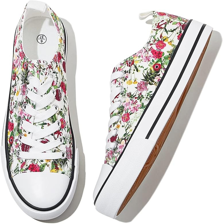 Adokoo Womens Canvas Shoes Casual Cute Sneakers Low Cut Lace up Fashion Comfortable for Walking | Amazon (US)