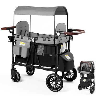 TODECARE Wagon Stroller for 2 Kids, All-Terrain Foldable Outdoor Stroller Wagon, Adjustable Handle, Shock-Absorbing Wheel, Detachable Tray, Black&Gray | Target