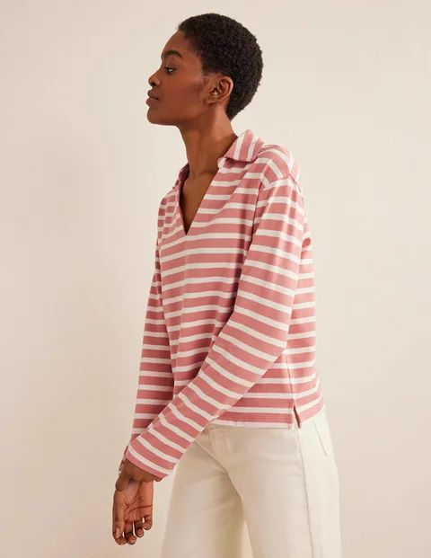 Notch Collar Stripe Top - Rose Pink/Ivory | Boden US | Boden (US)