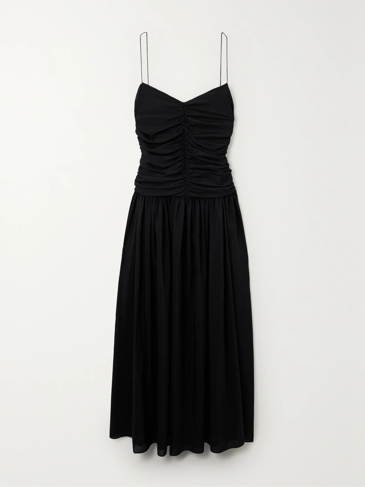 Matteau - + Net Sustain Gathered Pleated Organic Cotton And Silk-blend Midi Dress - Black - 5 | NET-A-PORTER APAC