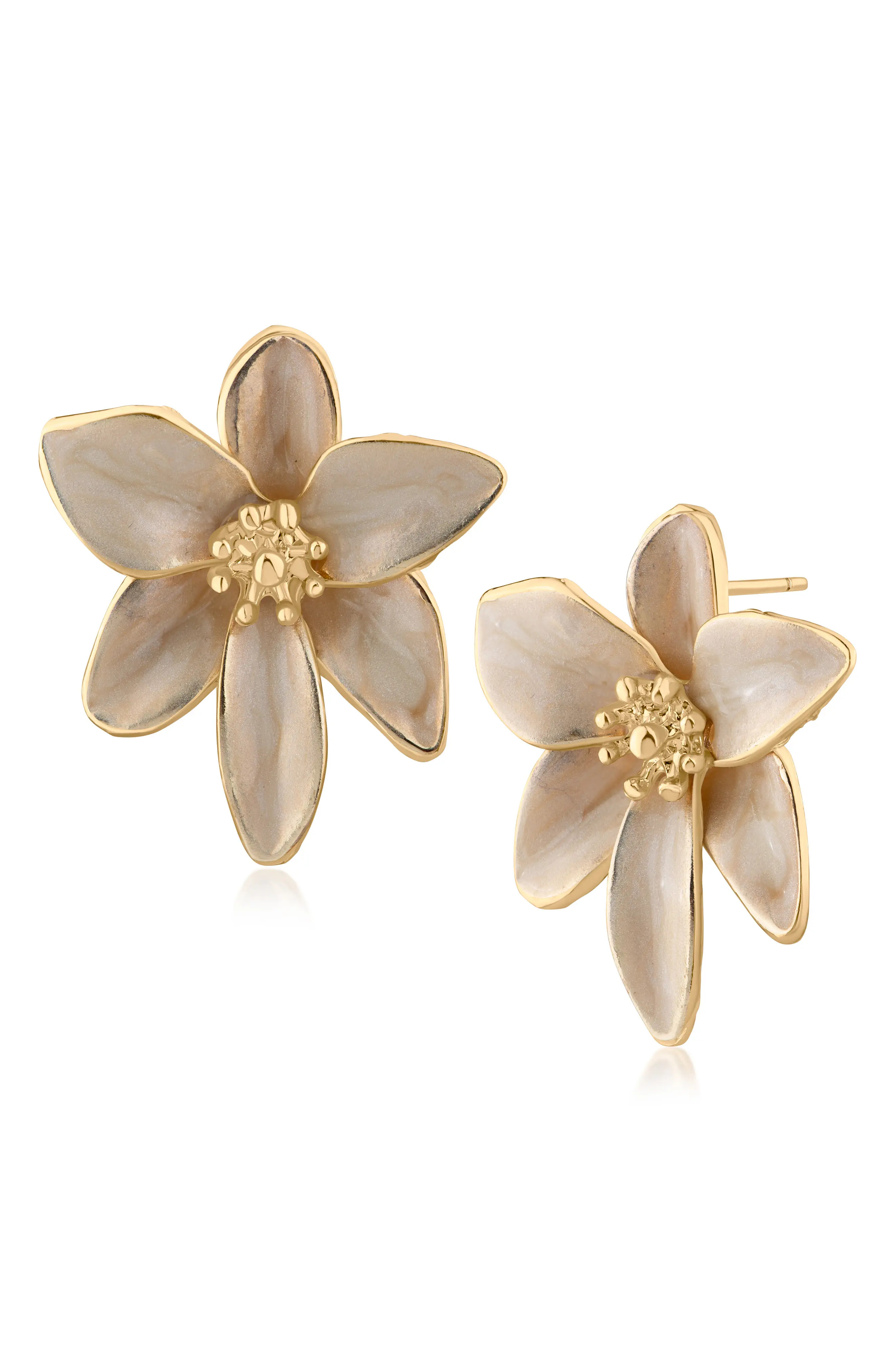 JARDIN Iris Floral Enamel Statement Earrings in Black/Gold at Nordstrom Rack | Nordstrom Rack