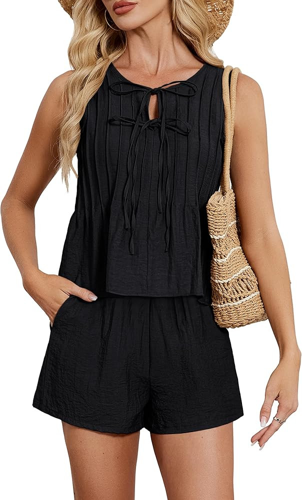 Blooming Jelly Womens Two Piece Sets Pleated Vacation Outfits Resort Wear Beach Linen Set Cruise ... | Amazon (US)