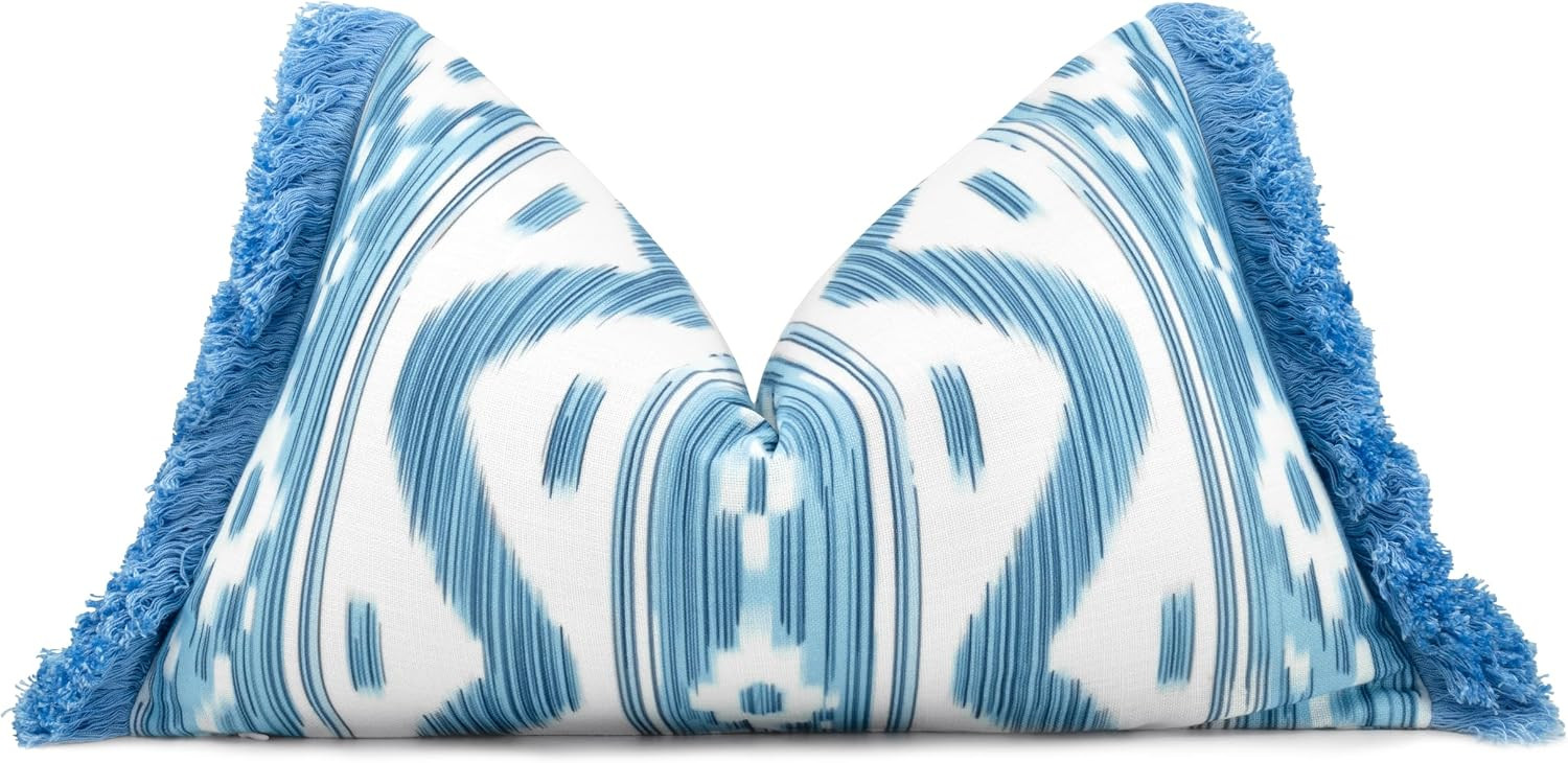 Ikat Diamond Print Lumbar Pillow Cover 12x20, Blue | Amazon (US)