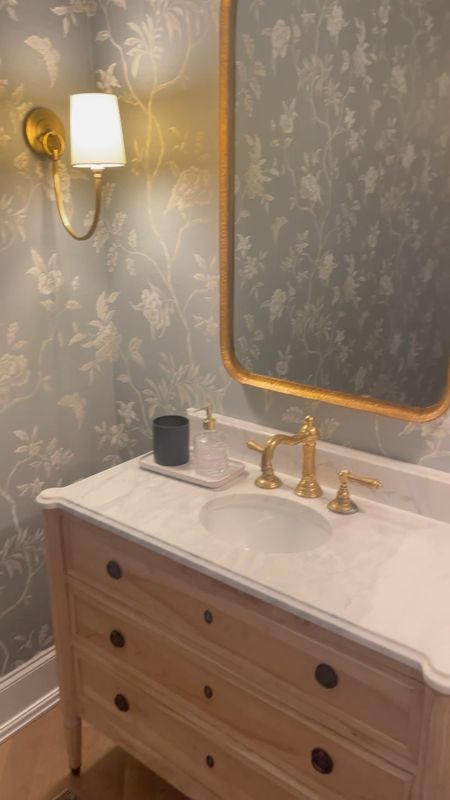 Our powder bathroom, wallpaper, sconces mirror and a dupe for this mirror. We put a marble slab on top of the vanity

#LTKunder100 #LTKhome