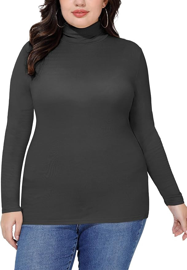 COOTRY Women’s Plus Size Turtleneck Mock Neck Tops Long Sleeve Lightweight Slim Fitted Base Lay... | Amazon (US)