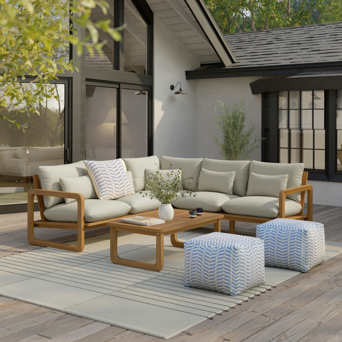 Laholm 94" Outdoor Corner Sectional Set - Dravite Ivory | Article
