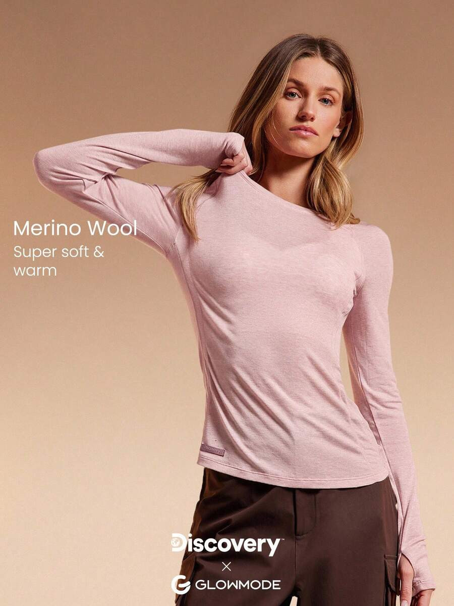 GLOWMODE X Discovery Merino Wool Soft Warm Lightweight Contrasting Seams Thumbholes Slim-Fit Crew... | SHEIN