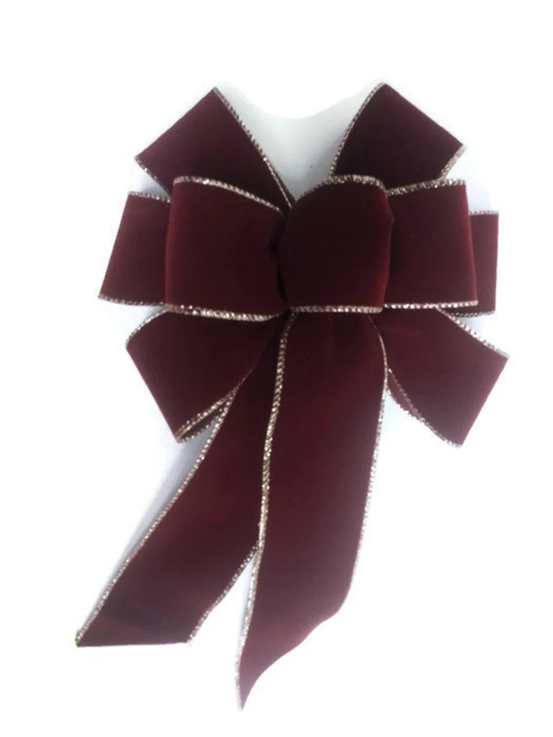 Wired Deep Burgundy Velvet With Gold Edge Christmas Bow - Etsy | Etsy (US)