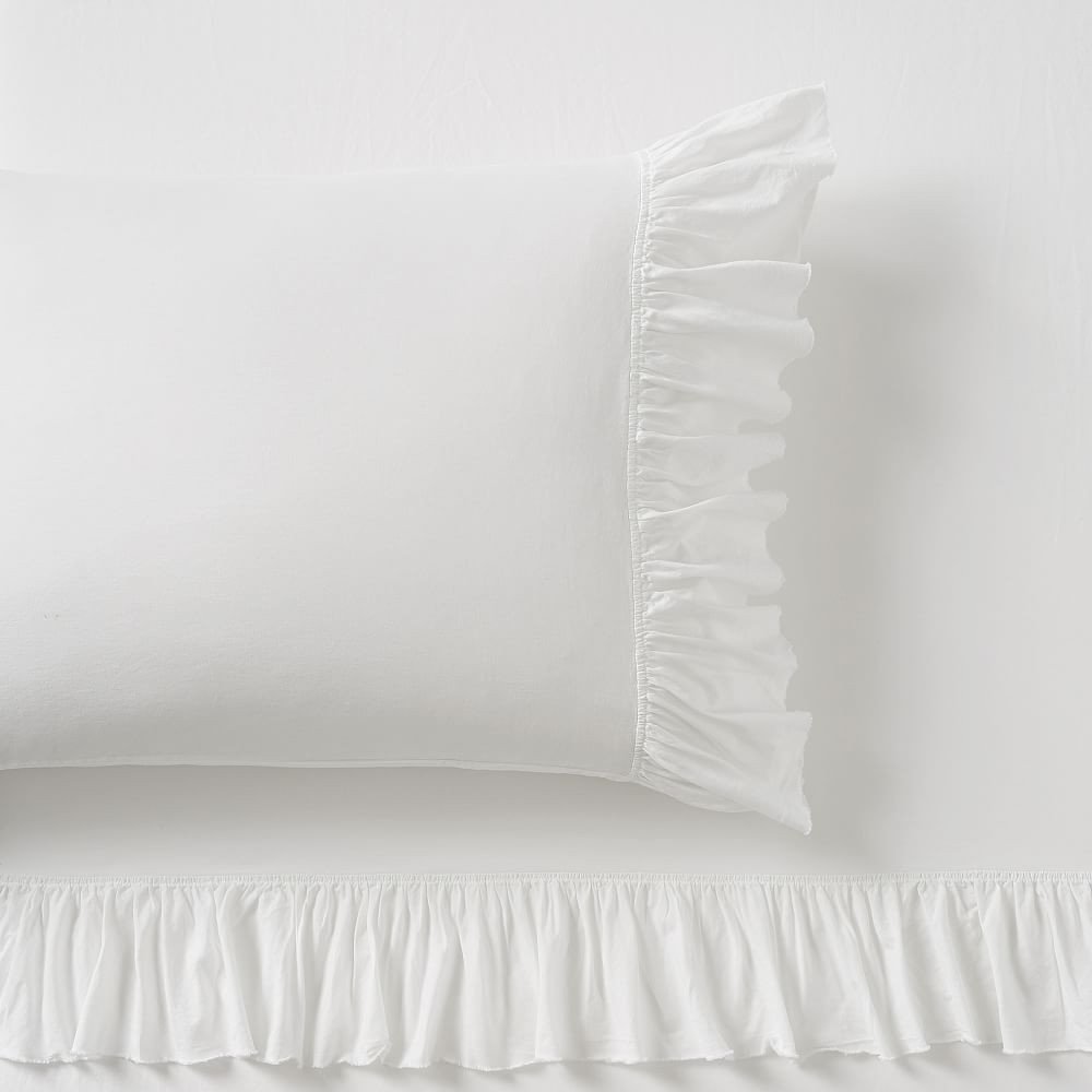 Washed Cotton Ruffle Organic Sheet Set, Twin/Twin XL, White | Pottery Barn Teen