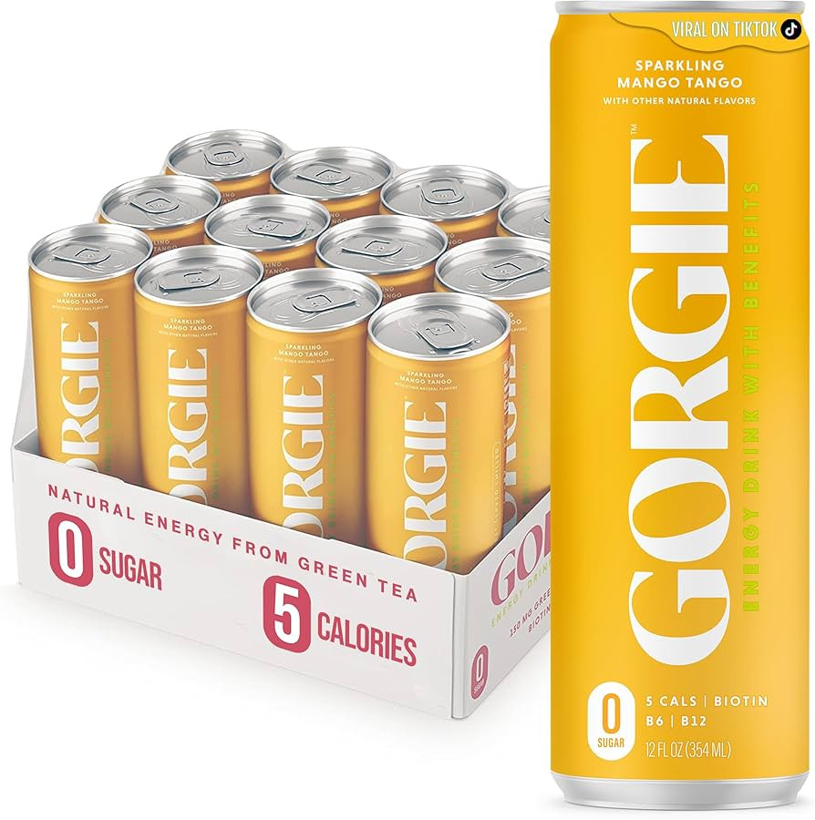 GORGIE Sugar Free Natural Energy Drinks, Sparkling Mango Tango (12 Pack) - Healthy Energy Drinks ... | Amazon (US)