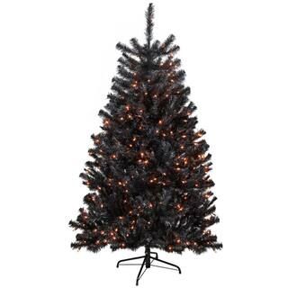 72 in. Pre-Lit Black Noble Spruce Artificial Halloween Tree Orange Lights | The Home Depot