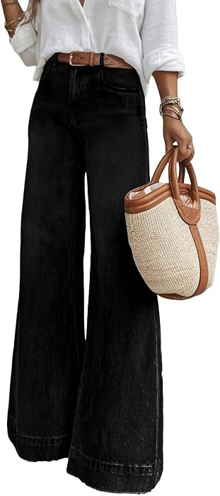 SHEWIN Flare Jeans for Women Wide Leg High Waisted Strechy Loose Casual Denim Pants with Pockets | Amazon (US)