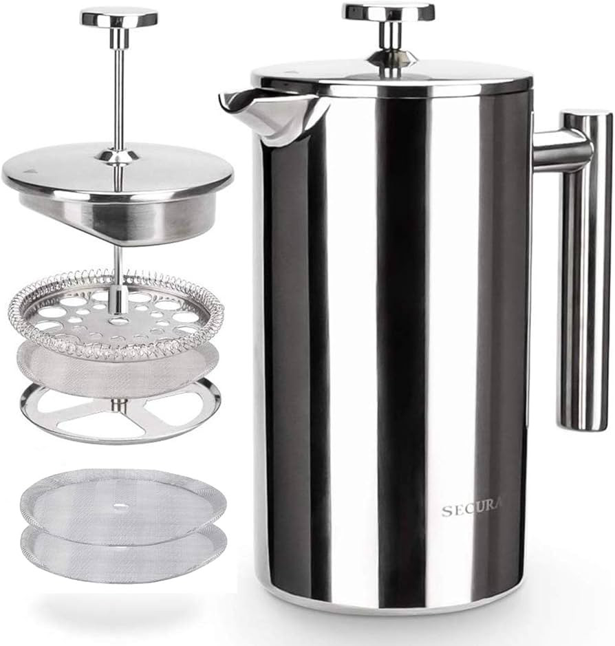 Secura French Press Coffee Maker, 304 Grade Stainless Steel Insulated Coffee Press with 2 Extra S... | Amazon (US)