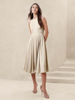 Ness Pleated Satin Midi Dress | Banana Republic (CA)