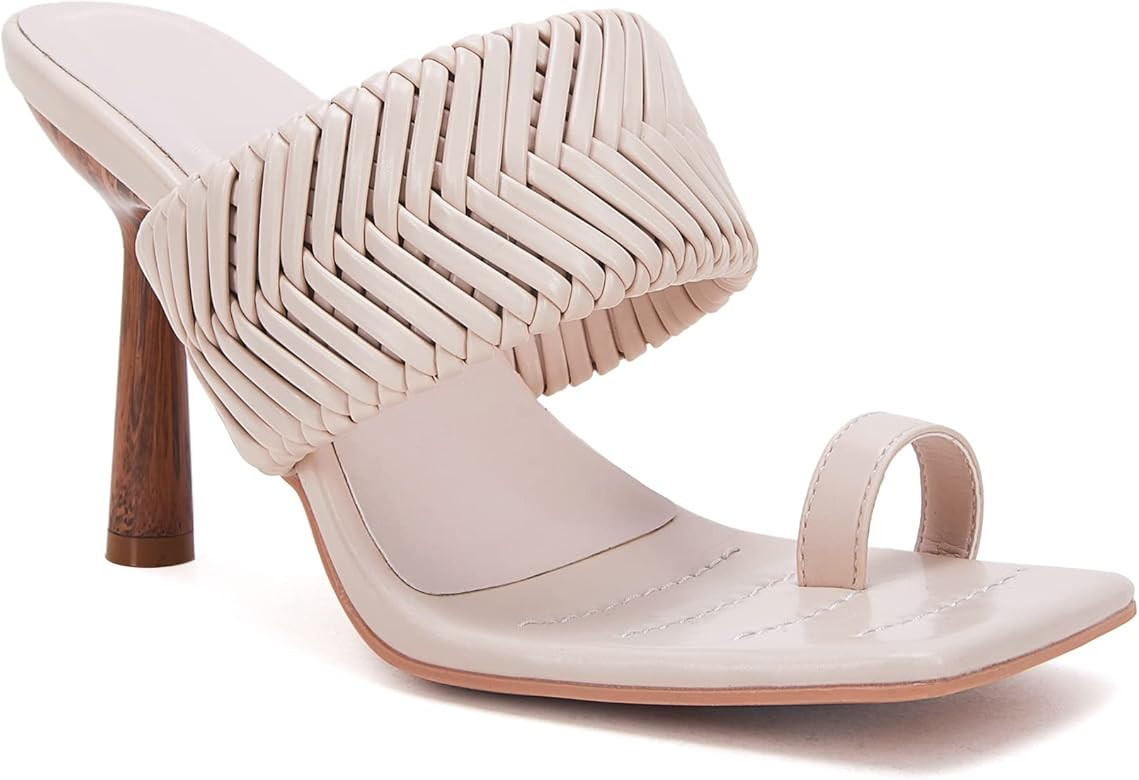 VETASTE Women's Braided Heeled Mule Sandals Square Open Toe Stiletto Backless Strappy Slip On Sli... | Amazon (US)