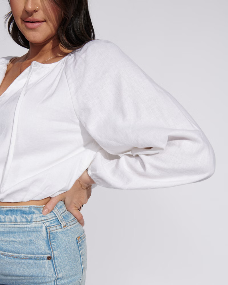 Long-Sleeve Linen-Blend Peasant Set Top | Abercrombie & Fitch (US)