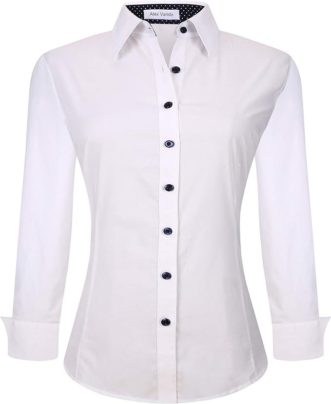 Alex Vando Womens Dress Shirts Regular Fit Long Sleeve Stretch Work Shirt | Amazon (US)