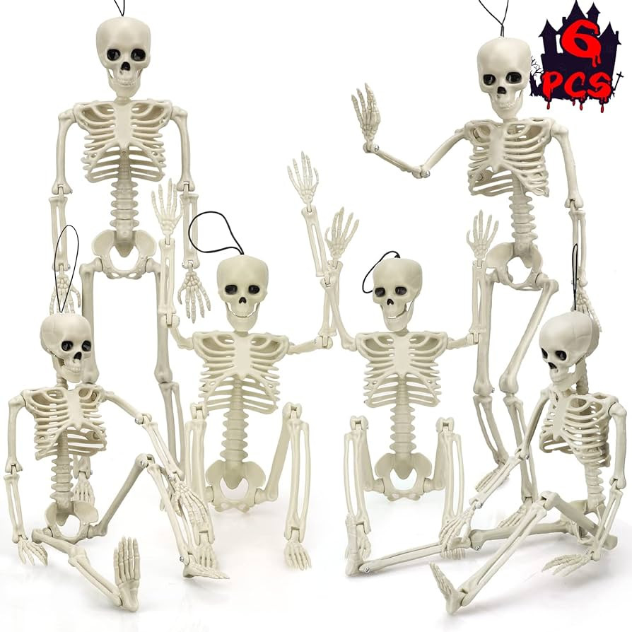 TOY Life 6 Pcs Halloween Hanging Skeleton Decoration, 16” Posable Skeleton Halloween Decoration... | Amazon (US)