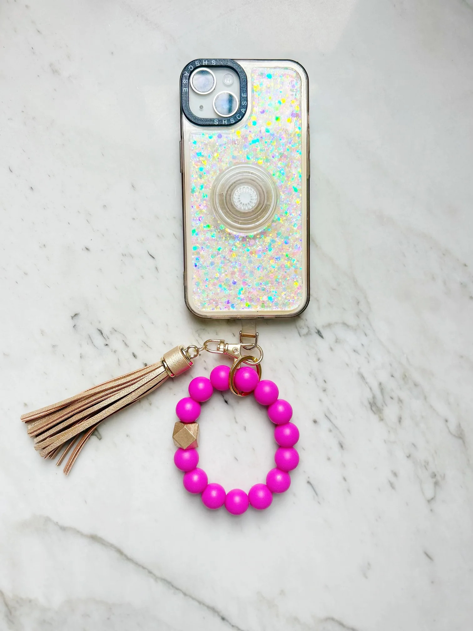Phone Wristband Keychain: Fuschia Solid | Lanyard Lovebirds