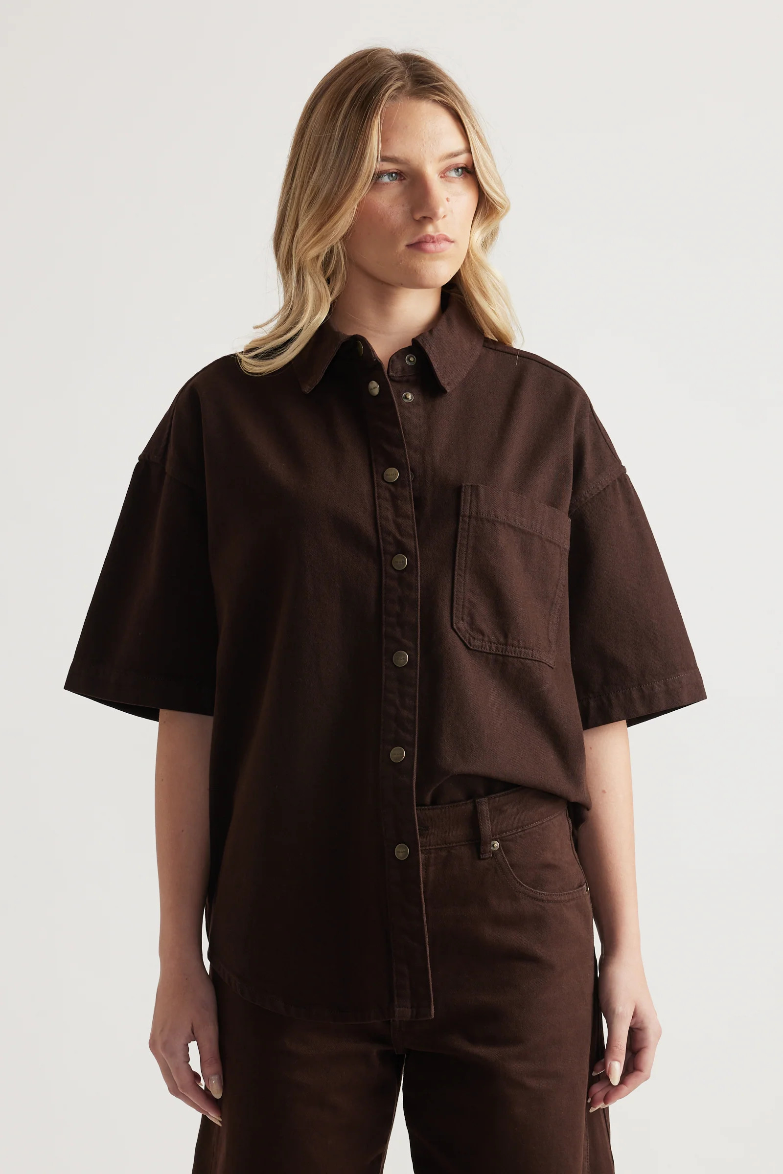 Rowan Oversized Denim Shirt - Cocoa | DECJUBA