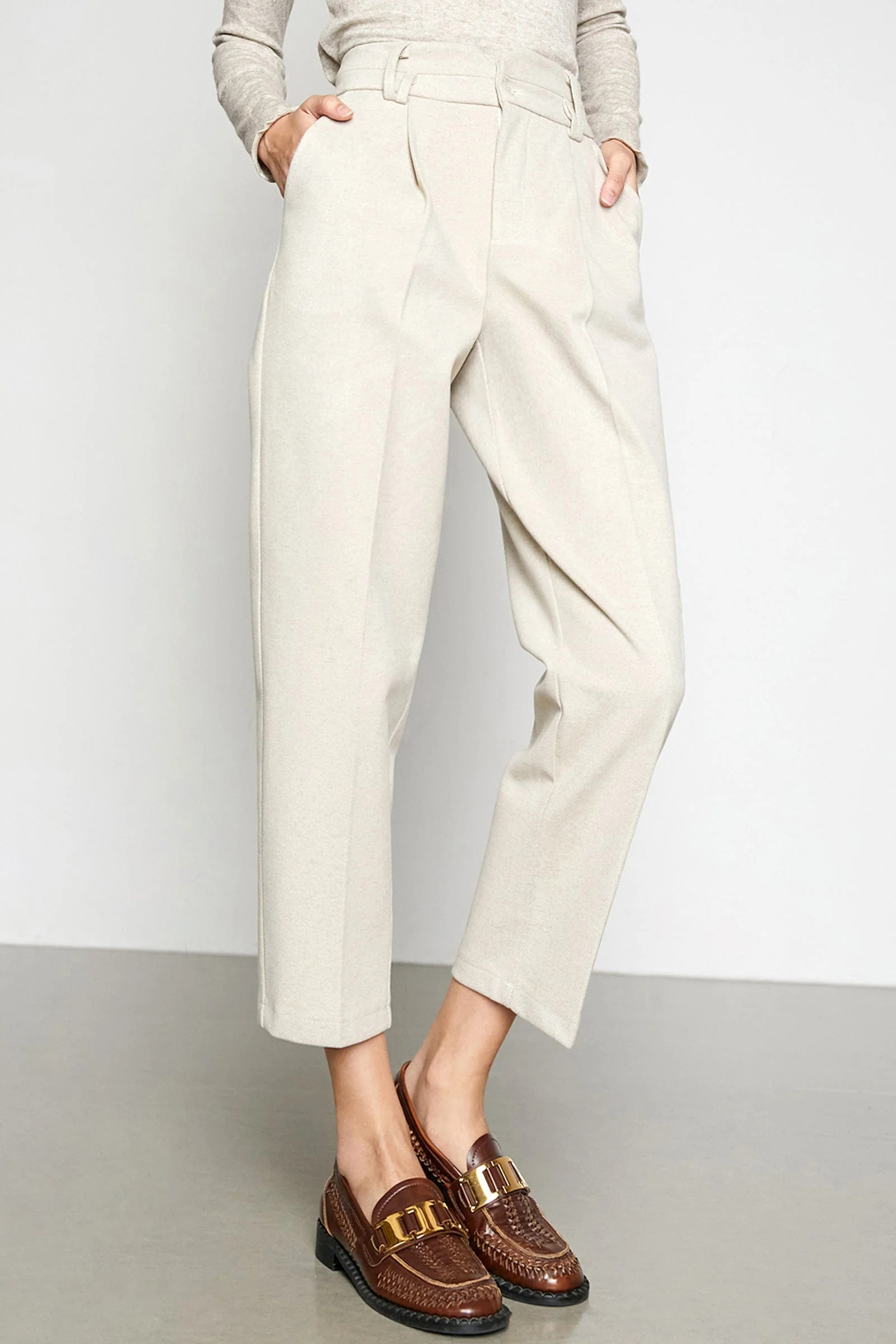Sloan Beige High Waist Pants | J.ING