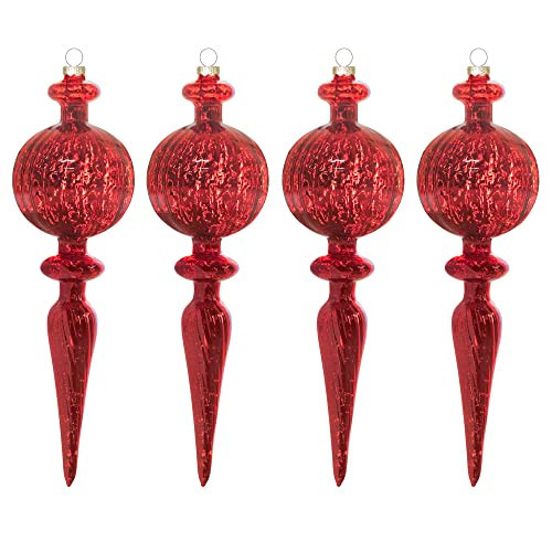 KI Store Finial Mercury Glass Christmas Ornaments 4pcs 8-Inch Large Hanging Christmas Tree Decorations for Xmas Tree Holiday Décor (Red) | Amazon (US)