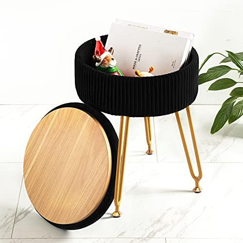 Velvet Storage Ottoman Foot Rest, Upholstered Pleated Round Footrest Vanity Stool With Metal Legs... | Amazon (US)