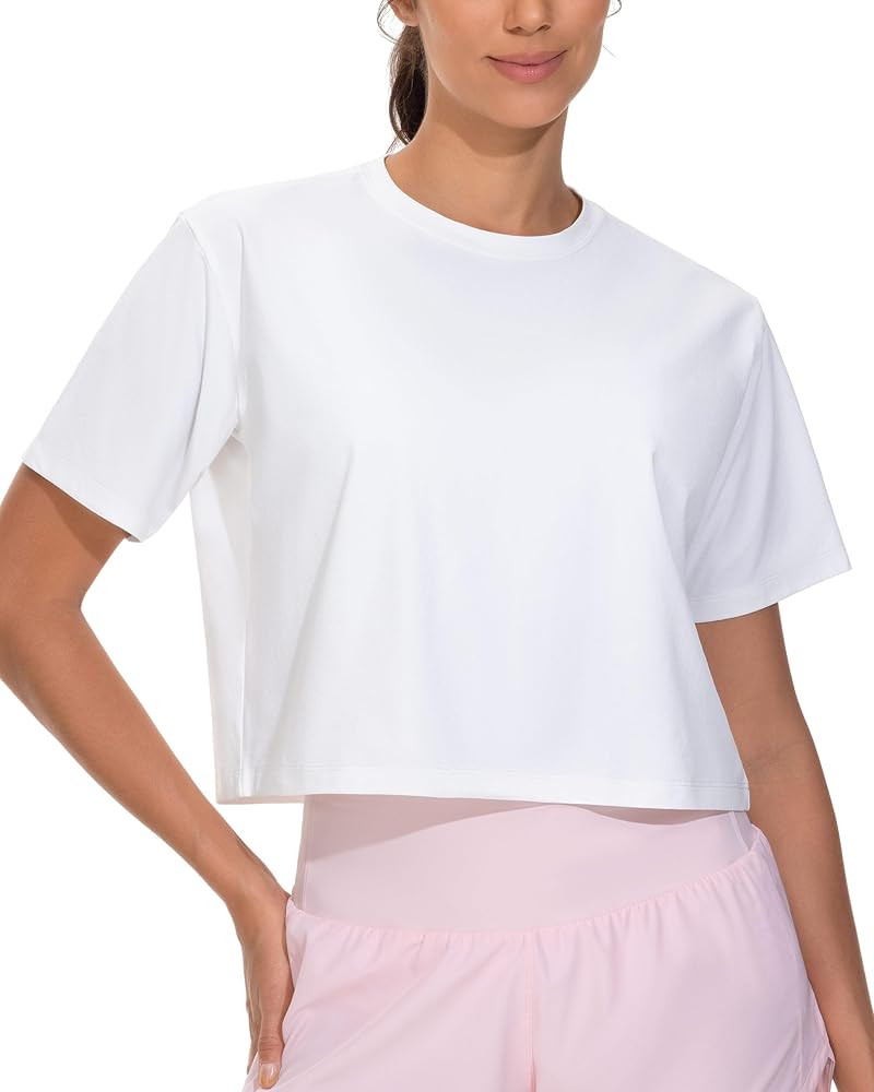 THE GYM PEOPLE Workout Crop Tops for Women Short Sleeve Shirts Loose Fit Yoga Athletic Basic Crop... | Amazon (US)