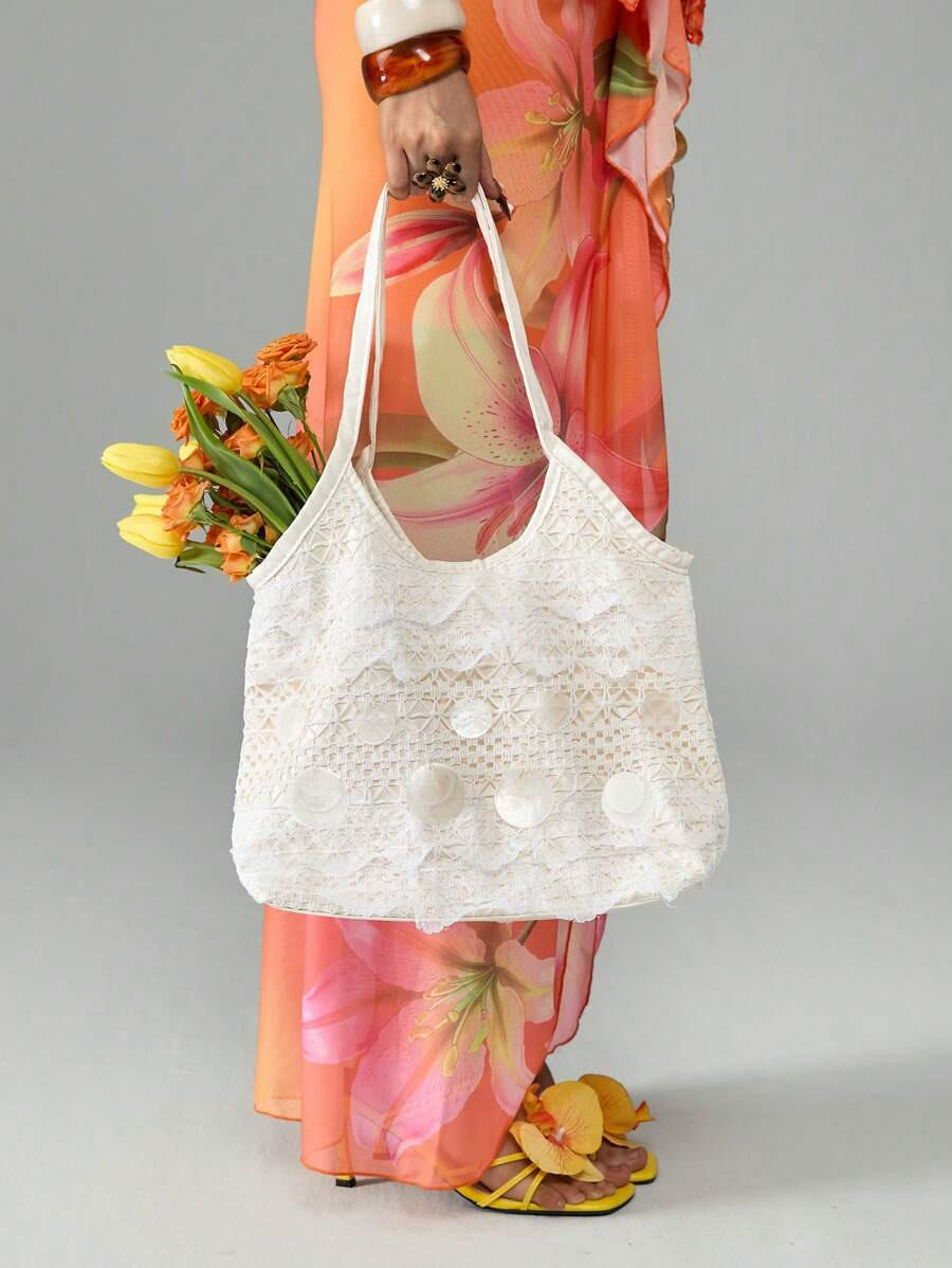 ROMWE Fashion Shell Lace One Shoulder Sweet Fabric Bag | SHEIN