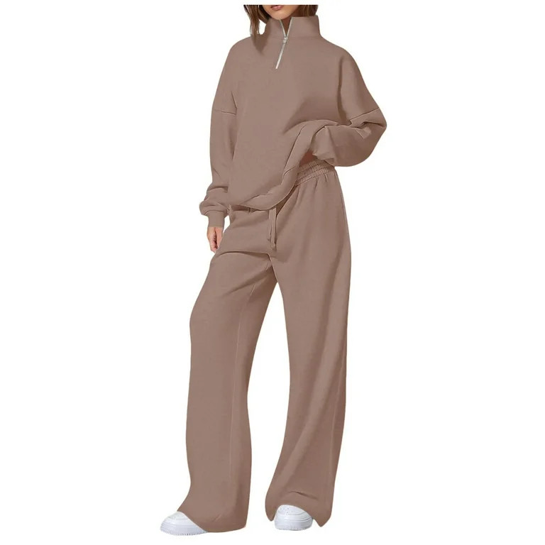 Tracksuits for Women 2 Piece Sweatsuits 1/4 Zip Oversized Pullover Sweatshirt and Wide Leg Sweapa... | Walmart (US)
