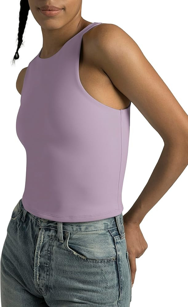 Colorfulkoala Women's High Neck Tank Tops Body Contour Sleeveless Crop Double Lined Yoga Shirts | Amazon (US)