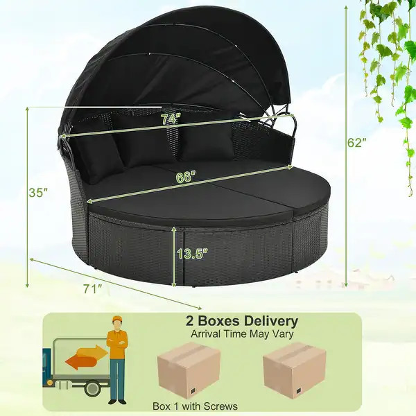Costway Patio Round Daybed with Retractable Canopy Rattan Sectional - See Details - Bed Bath & Be... | Bed Bath & Beyond