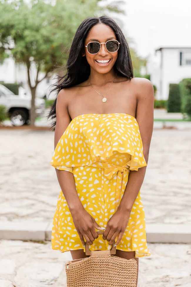 Happy Times Yellow Printed Romper | The Pink Lily Boutique