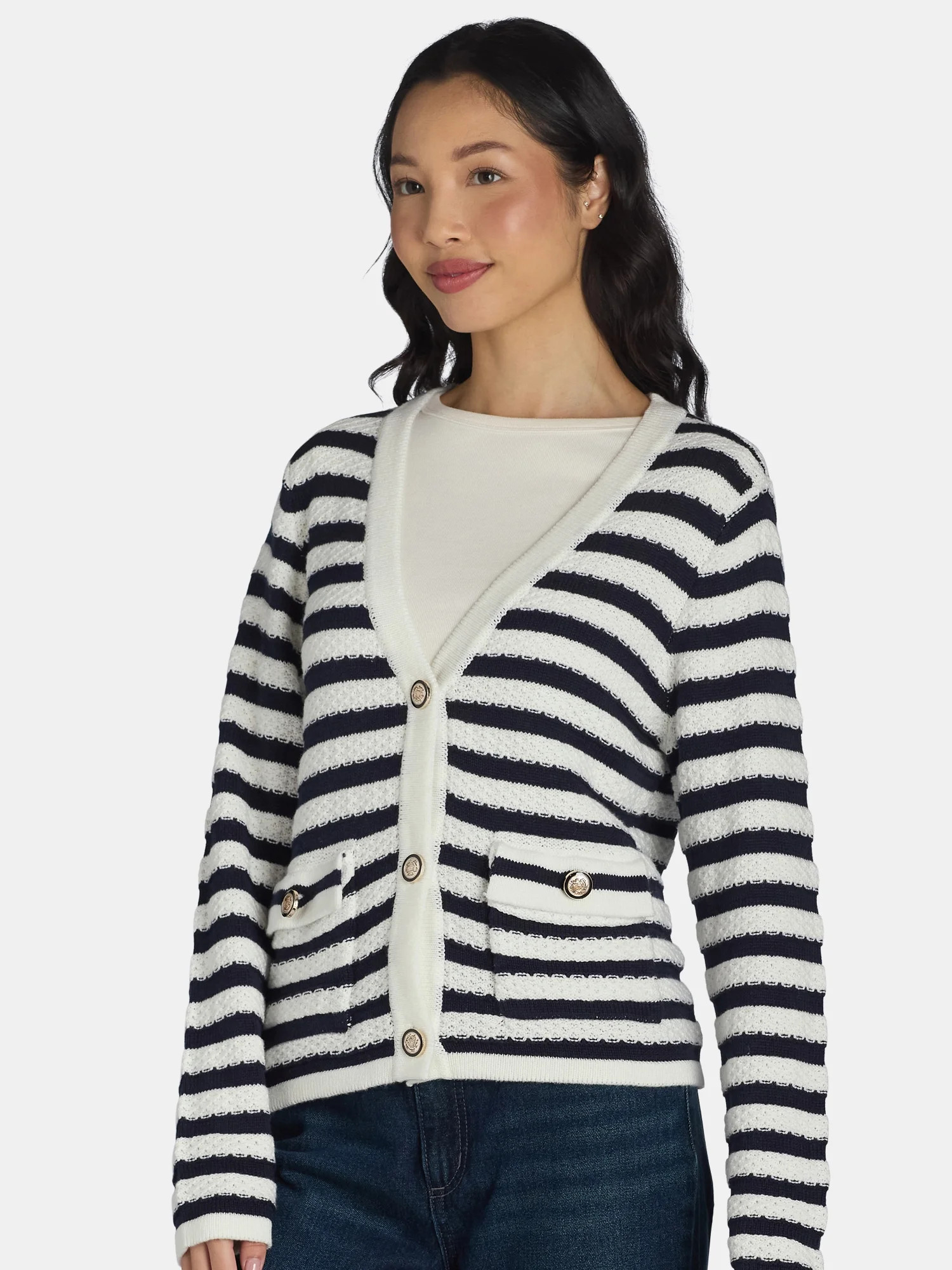 99 Jane Street Women's Button Front V-Neck Cardigan, Midweight, Sizes XS-XL | Walmart (US)
