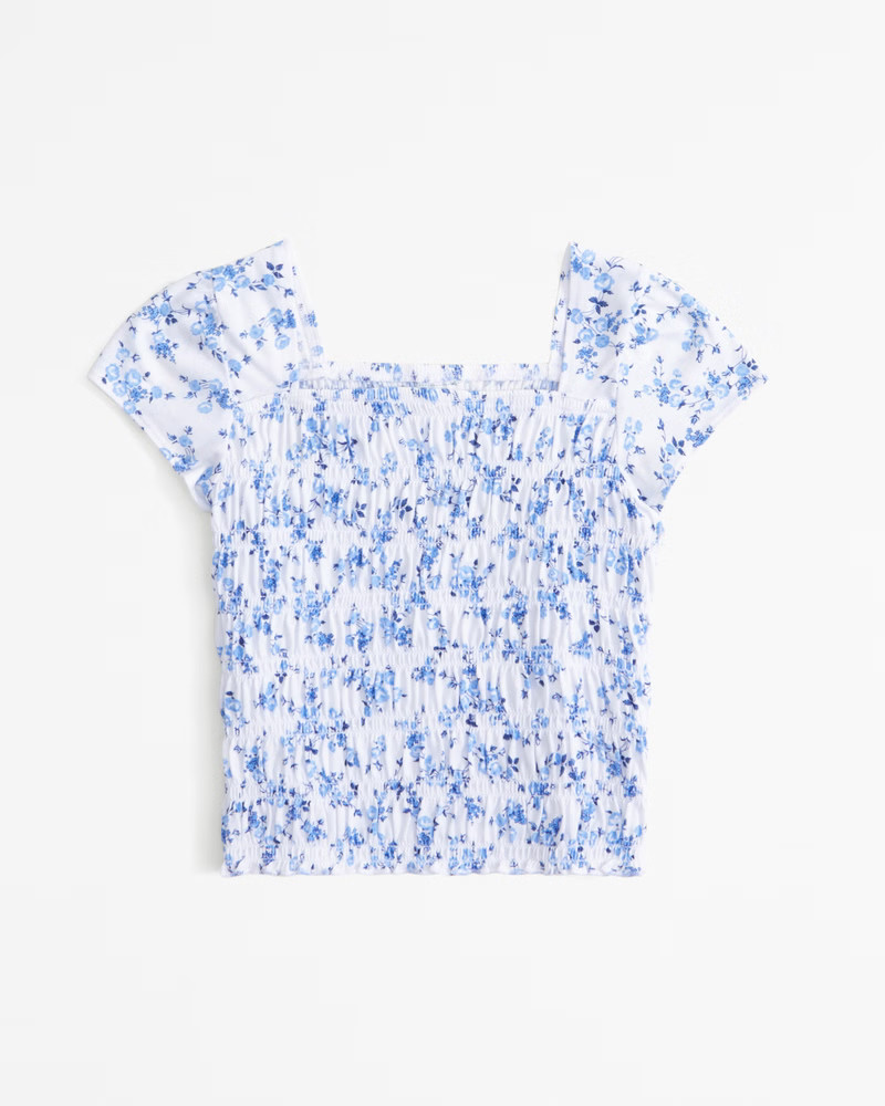 pattern smocked flutter sleeve tee | Abercrombie & Fitch (US)