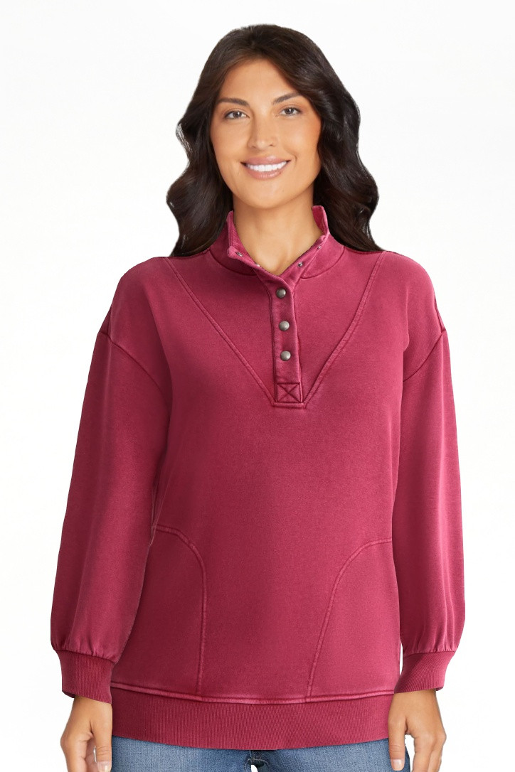 Time and Tru Women's Fashion Terry Snap Sweatshirt, Sizes XS-XXXL | Walmart (US)