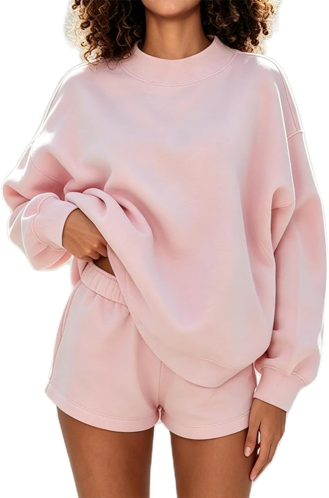 Women 2 Piece Outfits Sweat Shorts Sets Oversized Casual Lounge Matching Set Sweatsuit Tracksuit ... | Amazon (US)
