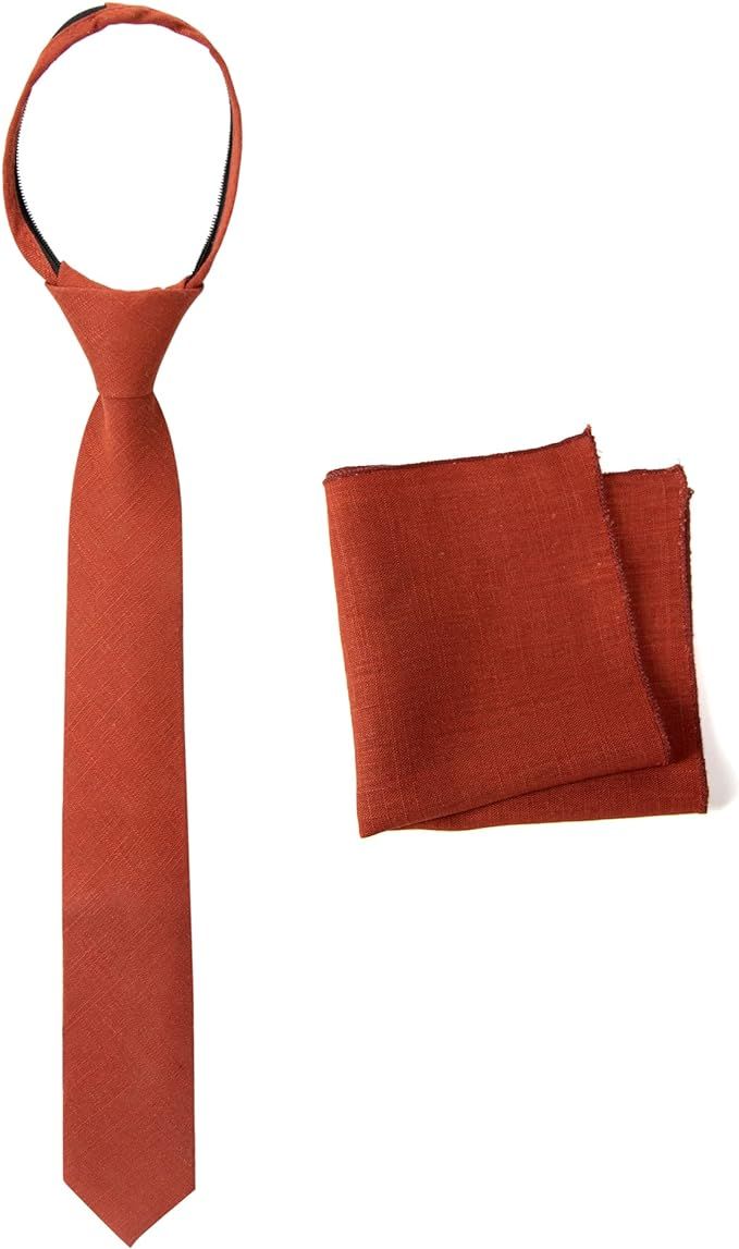 Spring Notion Boys' Linen Blend Zipper Necktie and Pocket Square Set | Amazon (US)