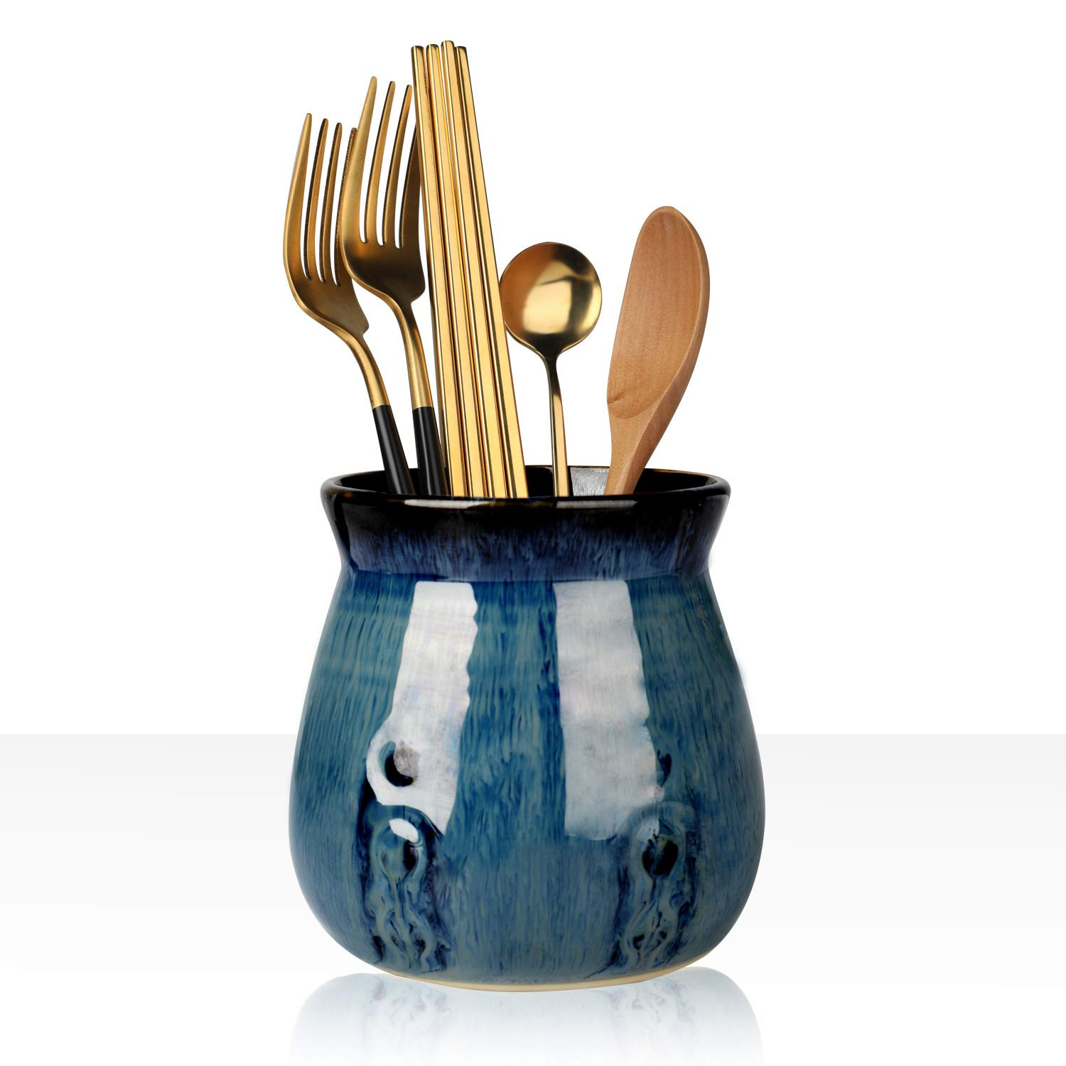 HAOTOP Ceramic Utensil Holder,Porcelain Utensil Crock Easy to Clean - 30oz (Gradient Blue) | Amazon (US)